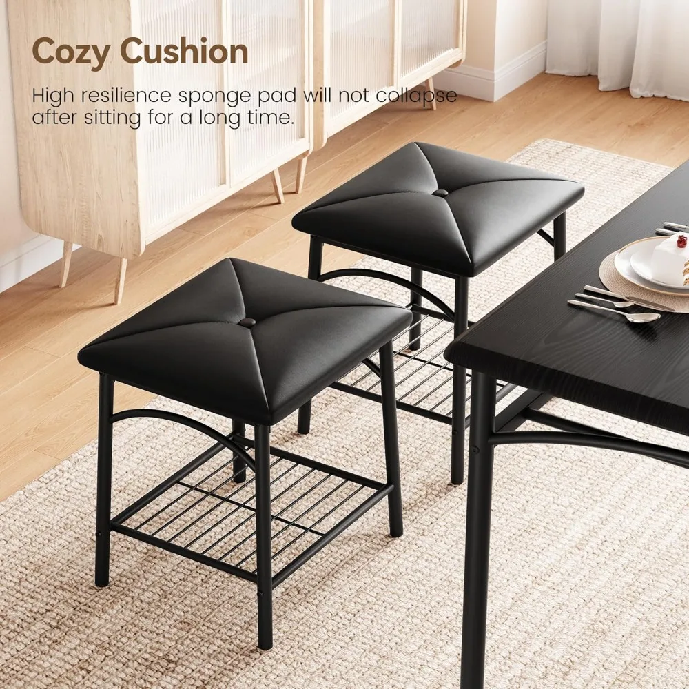 Dining Table with Benches, Kitchen Table Set for 4, Dining Room Table Set with Upholstered Bench and Square Stools