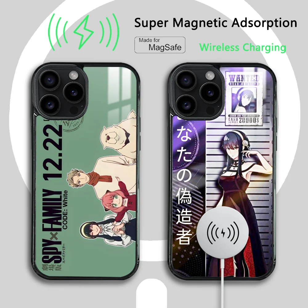 

Kawaii Anime S-SPY FAMILY A-Anya Phone Case For iPhone 15 14 13 12 11 Pro Max Plus Mini Mirror Magnetic Cover Magsafe Case