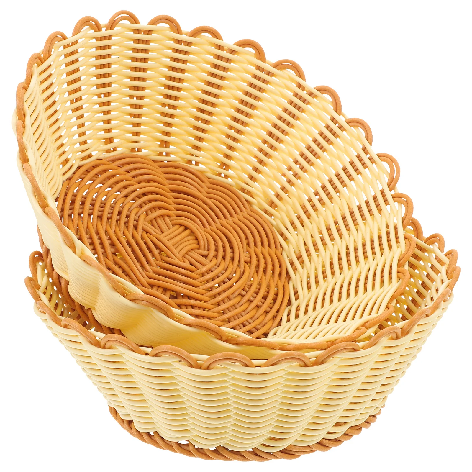 

2pcs Large Capacity Woven Fruit Basket For Snacks Dried Fruits Bread Storage Kitchen Home Food Holder Serving Tray