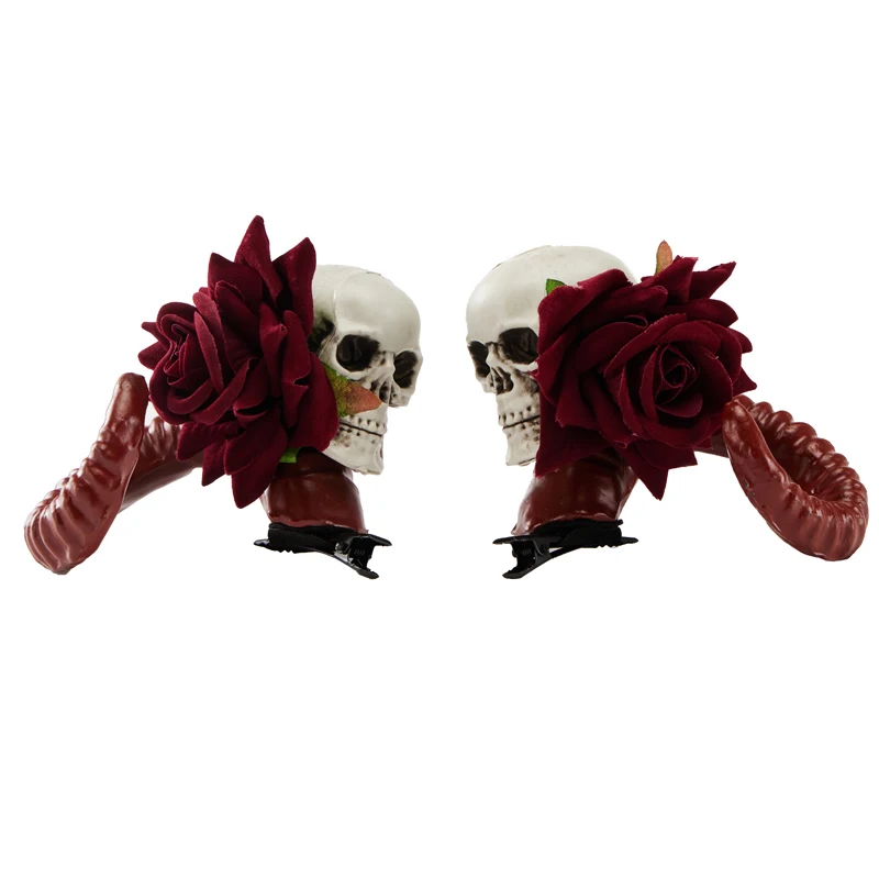 

Halloween Devil Horn Hair Clip Gothic Retro Skull Rose Hairpins Loita Sheep Horns Barrettes Headpiece Costumes Hair Accessories