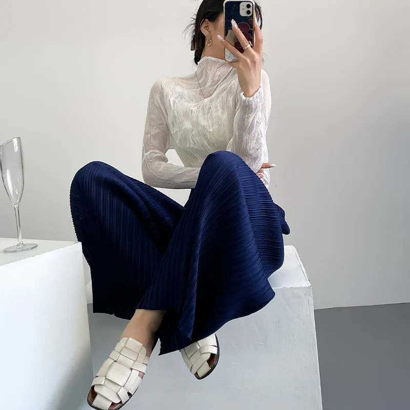 Women Korean Style Draped Pleated Wide Leg Pants Spring Summer Loose Cropped Straight Trousers Trendy Casual Daily Wear Pants