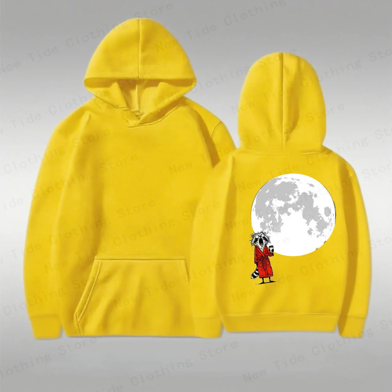 سترة بقلنسوة قطنية للرجال للخريف والشتاء تتميز بتصميم الراكون والرداء والقمر لمظهر الموضة الموسمية الرائعة