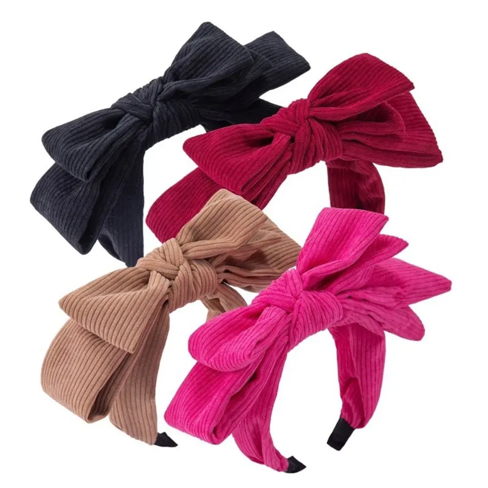 

Gifts Corduroy Bowtie Headband Large Solid Color Bowtie Hair Hoop Hair Accessories Headwear Wash Face Hairband Makeup