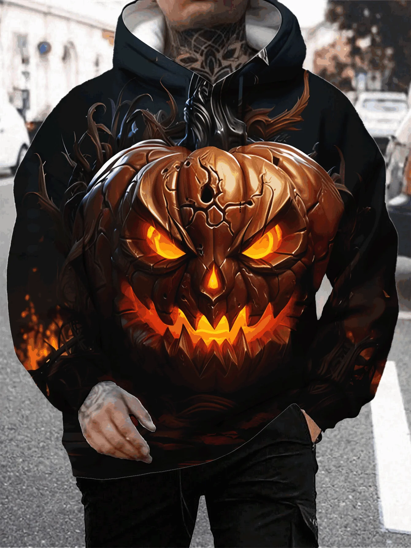 

Scary Pumpkin Halloween Men 3D Trend Pumpkin Print Long Sleeve Pullover Fashion Casual Sports Halloween Wear