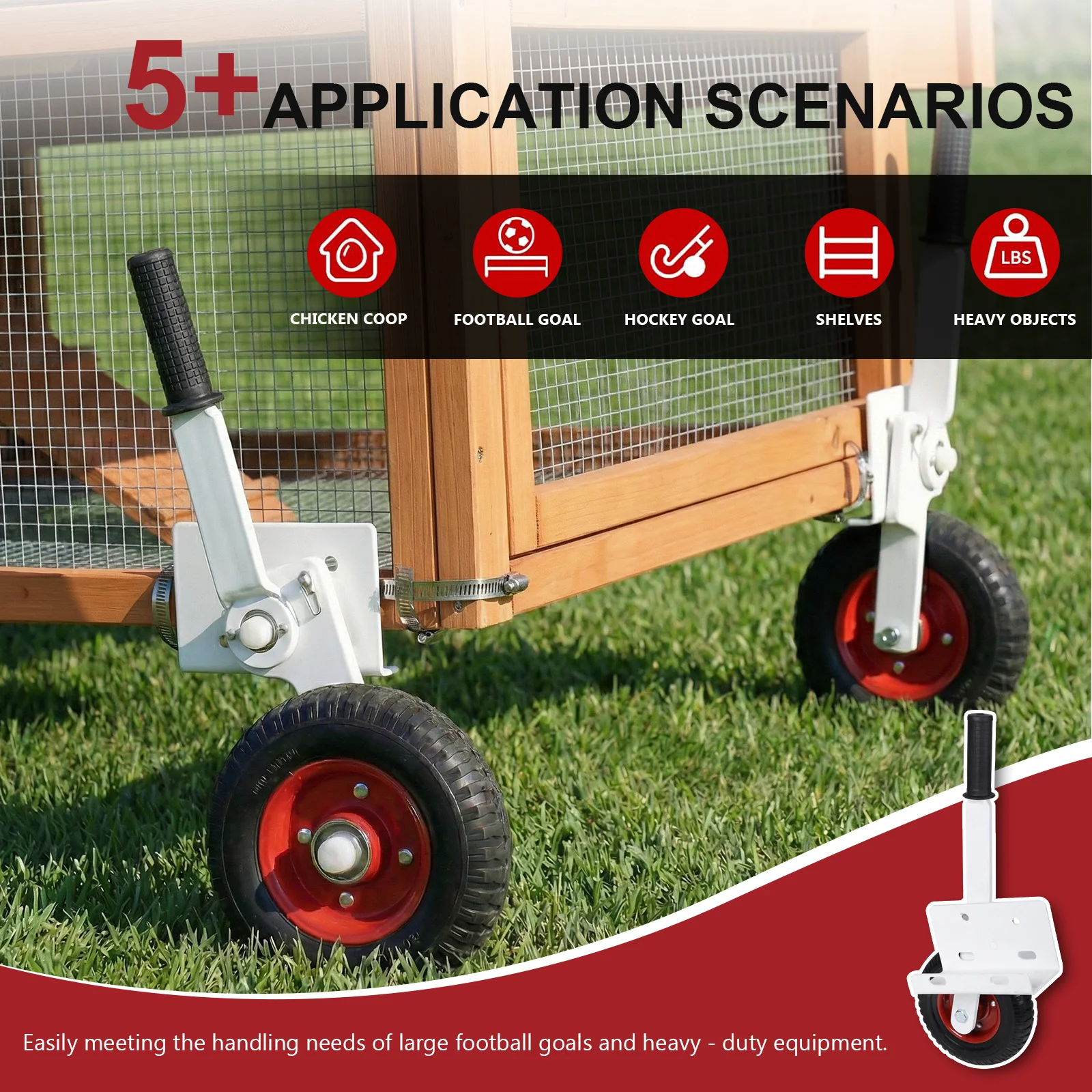 

Soccer Goal Dolly with High Lift Wheels Rubber Tire Rotating Flip Over Mounting Wheel Kit Rubber for Rolling/Sliding Gates Parts