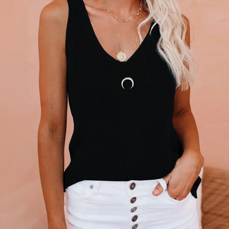2026 Summer Europe And America, New Solid Color Fashion Sling Vest Home Ice Silk Knitted Women