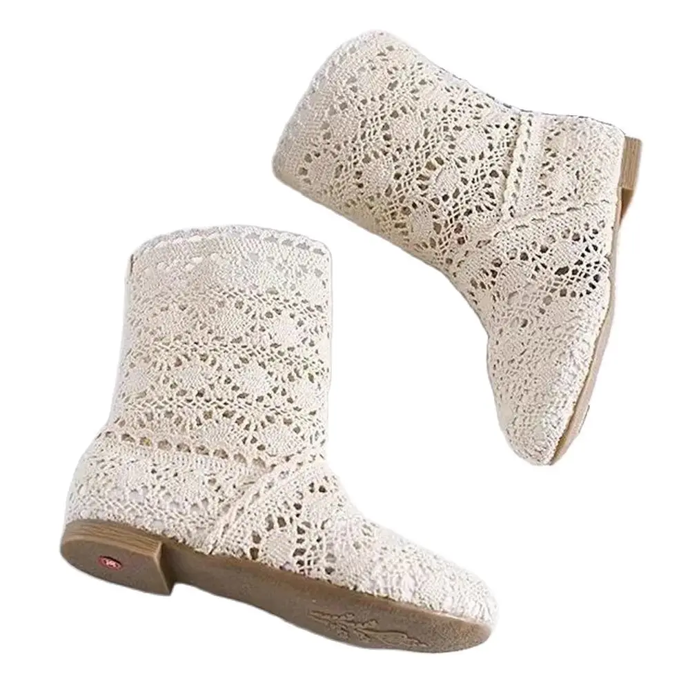 2024 new shoes lace hollow crochet boots XL hollow fashion women\'s boots Beef tendon base Crochet summer breathable boots 34-41