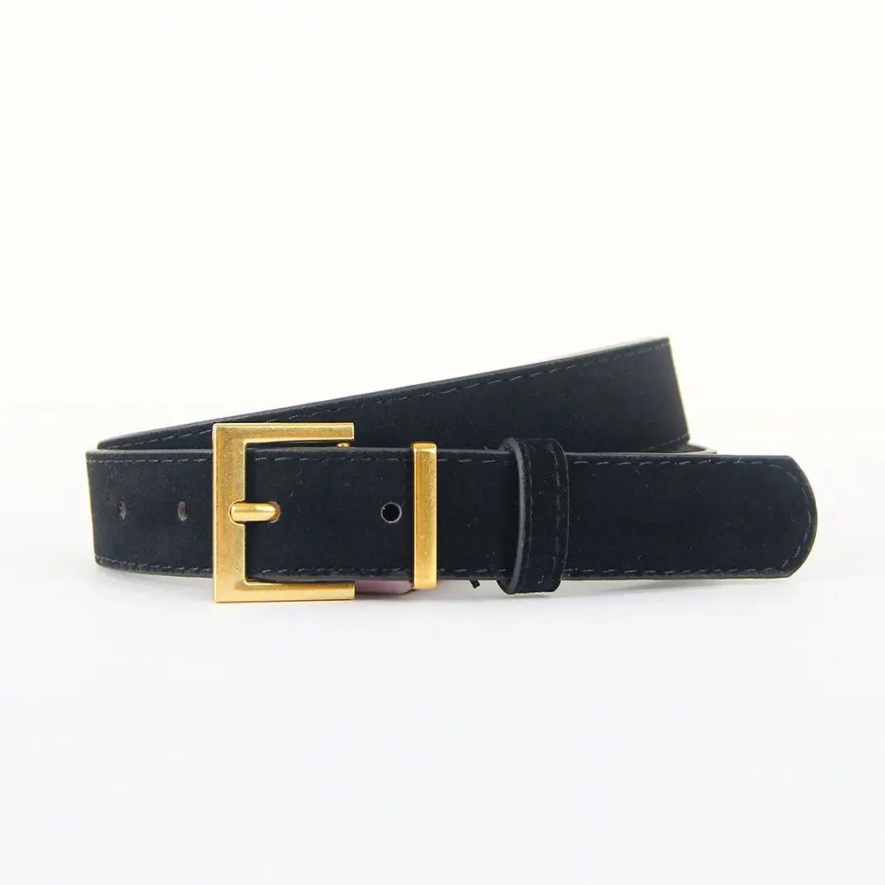Retro Square Alloy Pin Buckle Waist Belt Faux Suede Matte Casual Waist Strap Simple Square Buckle Belt For Outfit Matching