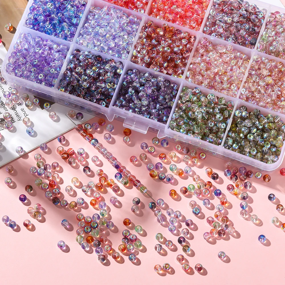 

50pcs/Lots 4mm AB Color Glass Round Beads Two-color Spacer Beads for DIY Necklace Bracelet Earring Jewelry Making Accessories