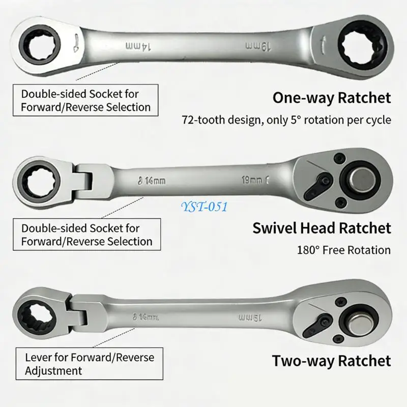 E15A Accuracy 72 Tooth Gear Ratchet Wrench For Efficient Fastening In Confined Areas