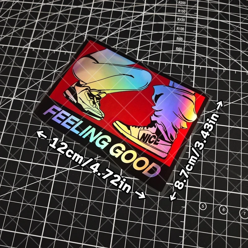 Retro Comic Style Footwear Graphic Car & Laptop Sticker, Laser Gradient Positive Slogan Waterproof Decal