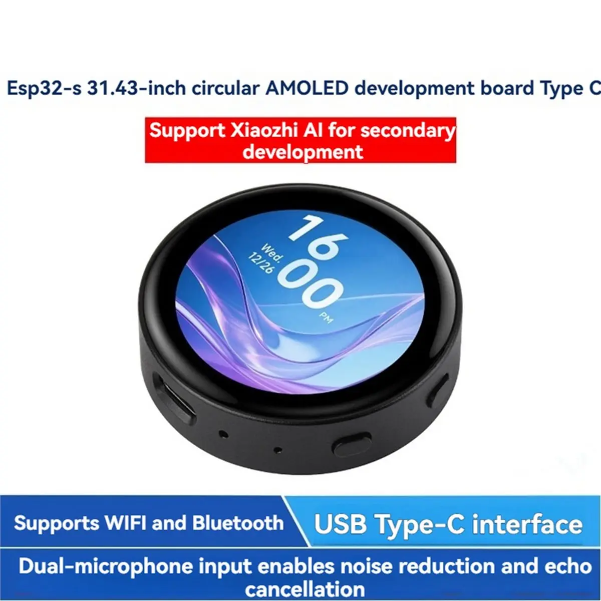 【hot-a43i】-carte-de-developpement-avec-ecran-amoled-de-143-pouce-466x466-pixels-ecran-tactile-usb-type-c-pour-xiaozhi-ai