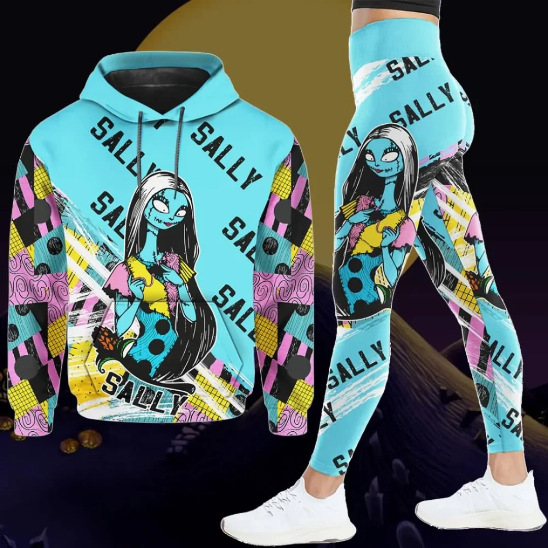 Disney Jack Skellington Combo Hoodie and Leggings Suit Women's Sally Hoodie Yoga Pants Sweatpants Fashion Tracksuit Set