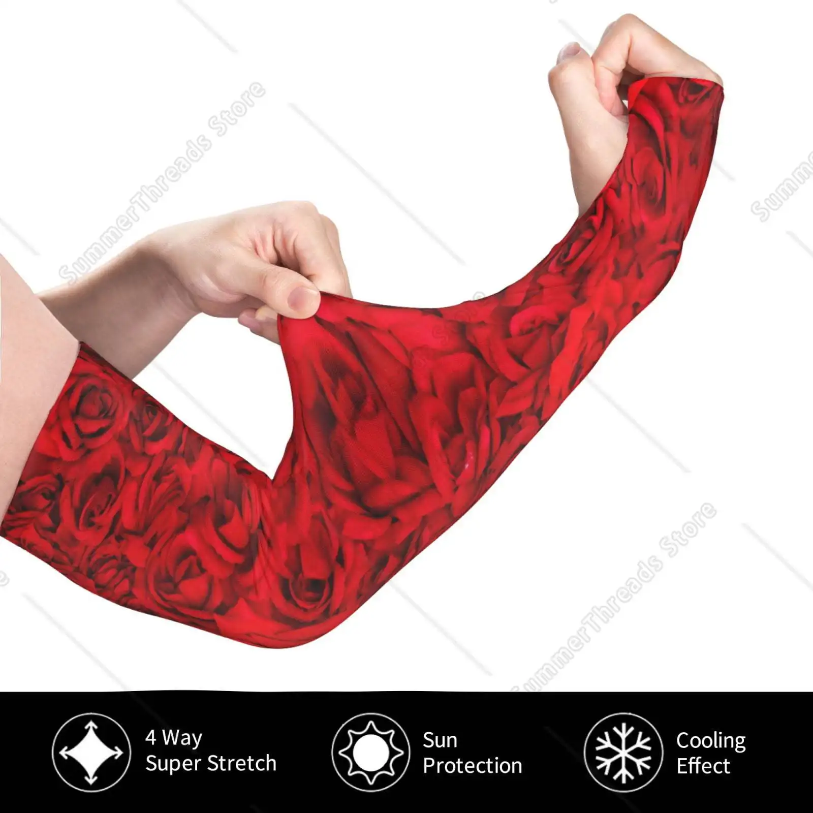 Mangas refrescantes Red Rose para hombres, manguitos de brazo, funda de protección solar UV para cubrir con silicona antideslizante