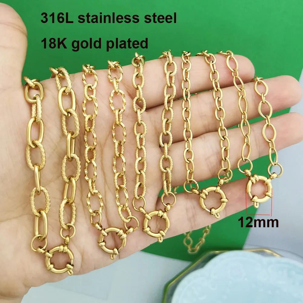 Matrosen-Federverschluss-Halskette für Damen und Herren, Choker aus Edelstahl, Geometrische Verbindung, Gedrehte Kette, Rolo, PVD Goldfarbe, Silber, Großhandel – Detail 1