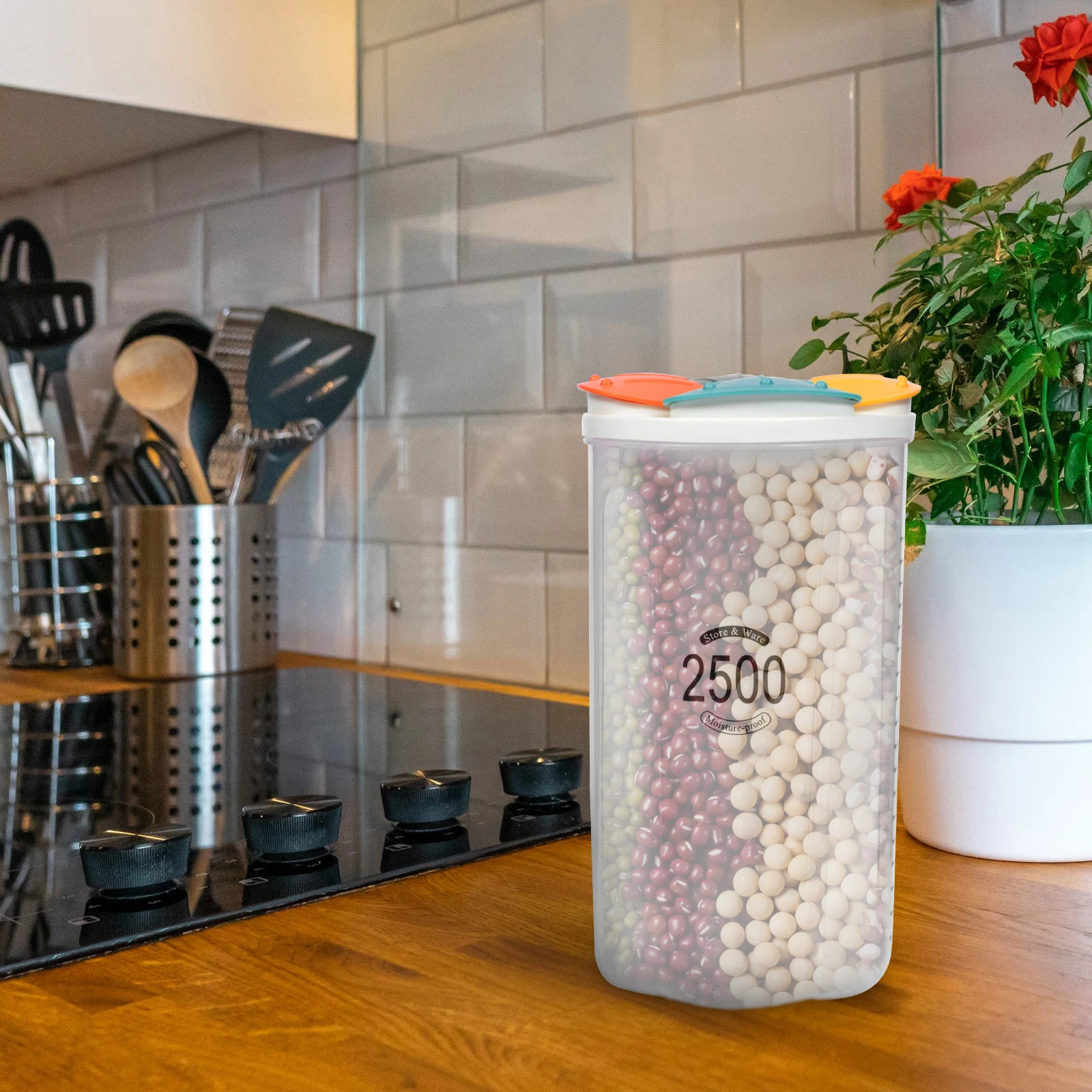 

1pc Airtight Sealed Leakproof Plastic Box For Sugar Flour Cereal Transparent Food Container Kitchen Storage Box For Kitchen Food