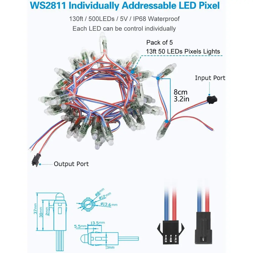 500pcs WS2811 12mm Diused Dream Color RGB LED Pixels Light Individually Addrable Pixels Outdoor IP68 Waterproo DC 5V or LED Sn W