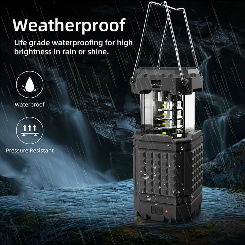 

NALFI-1 PCS Camping Lantern Rechargeable Solar Lanterns Lights Black Battery Powered LED For Power Outages
