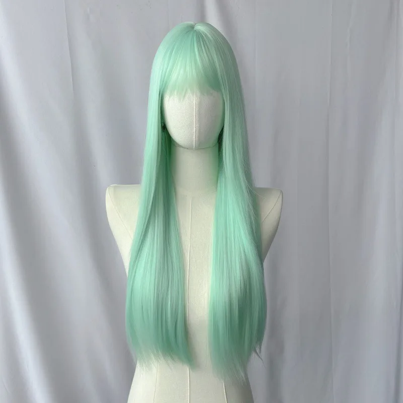 Colored Flat Bangs Long Straight Synthetic Wig for Women