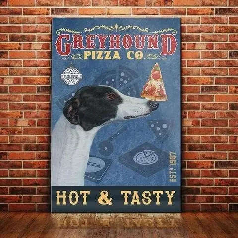 Metal Art Wall Decor for Living Room Greyhound Dog Pizza Company Sign Vintage Tin Sign Chic Art Wall Metal Decorations Funny Iro