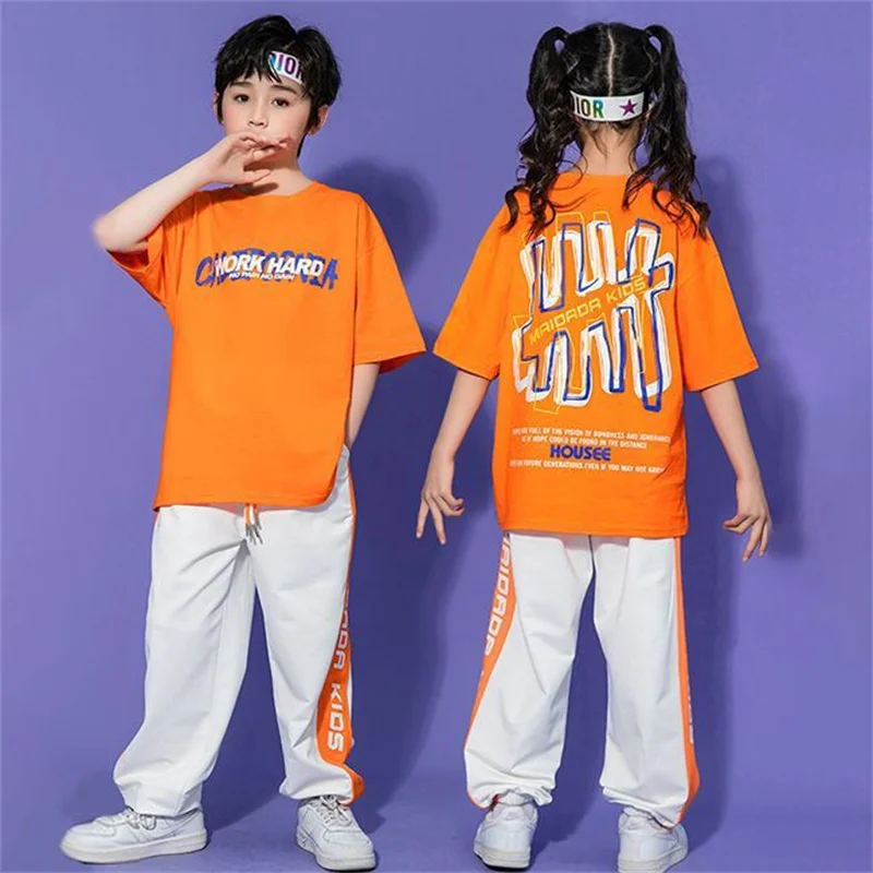 Bambini estate Hiphop danza Performance t-shirt manica corta + pantaloncini abiti 4-14 anni ragazzi ragazze moda Streetwear abbigliamento per bambini