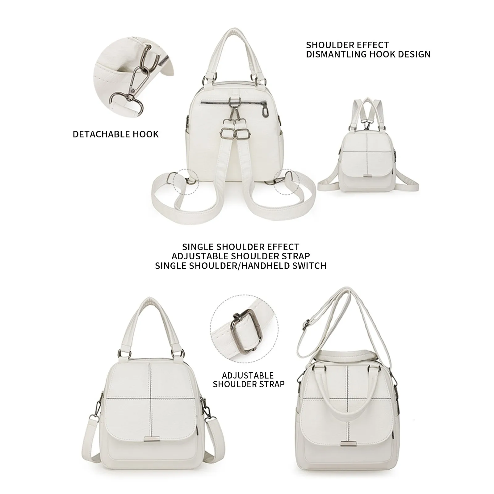 حقيبة ظهر جلدية كاجوال على الطراز الكوري بلون سادة وبسيطة ومتعددة الاستخدامات حقيبة ظهر للنساء