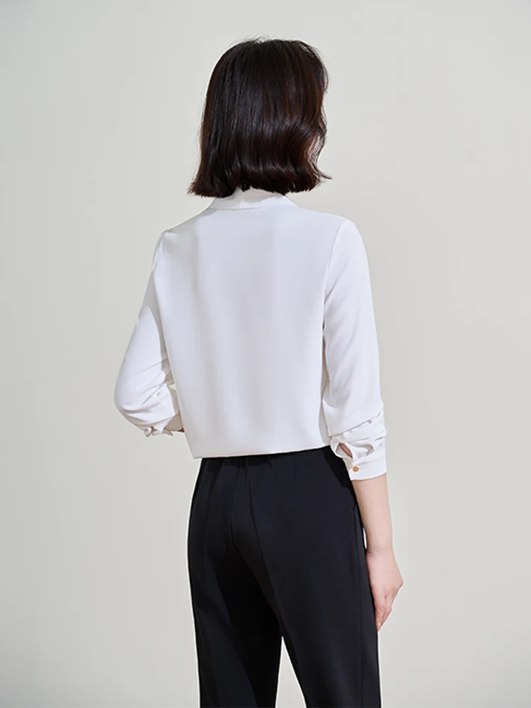 Ele White Long Sve V-Ne irt Dames Faion Commute Interview Professionele Top Herfst Nieuw Sle Eenvoudig Polyester