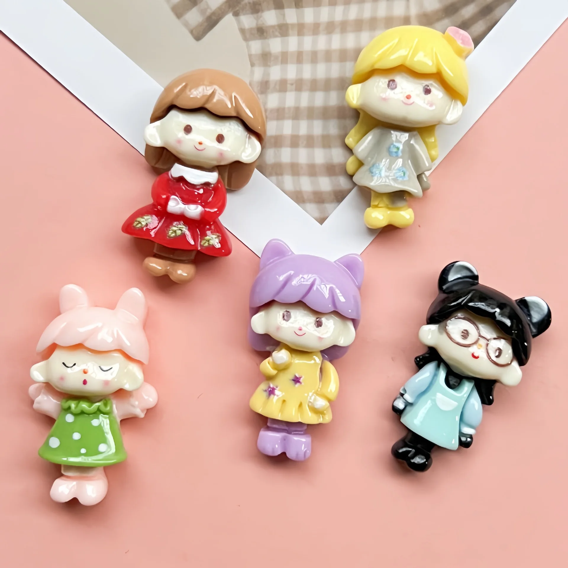 5pcs Cartoon shiny Azhuo skirt sister cartoon resin flatback cabochon diy crafts materials kid handmade jewelry charms