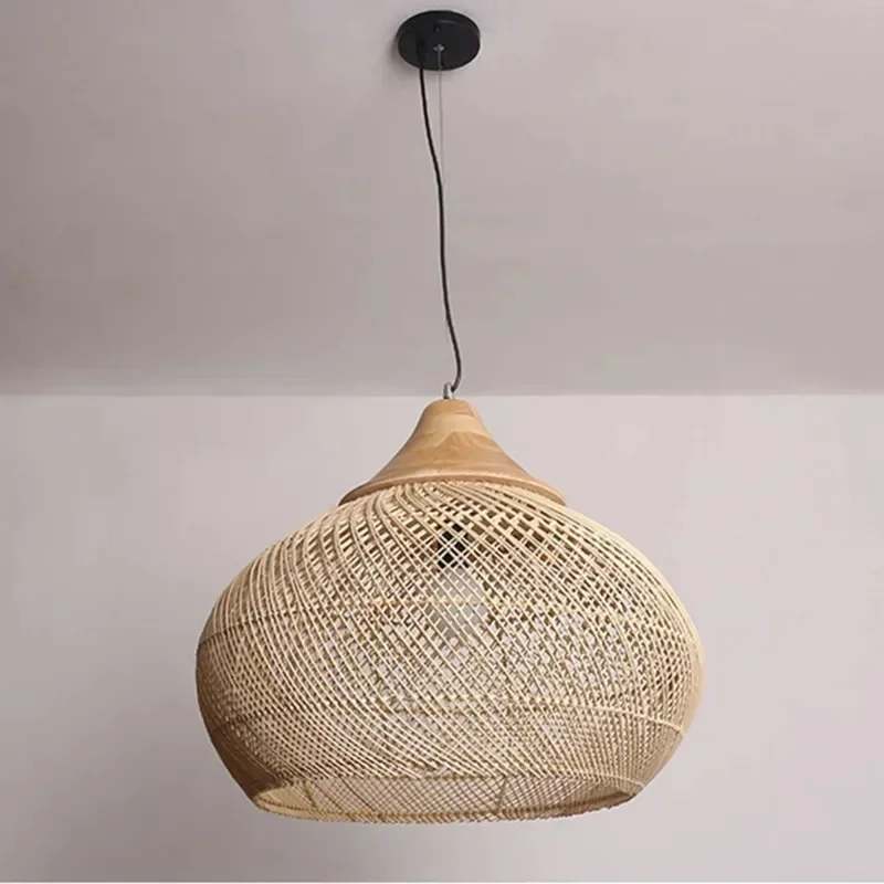 

Japanes style Vintage handmade rattan lamp Pendant Lamps wabi sabi lighting for Kitchen island Loft Dining Room light