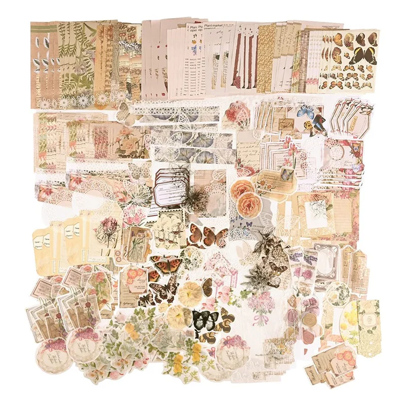 แพ็คสติกเกอร์สมุดภาพแนววินเทจ260ชิ้นชุดสติกเกอร์วารสารแบบ DIY ย้อนยุค kertas aksesoris สมุดภาพดอกไม้