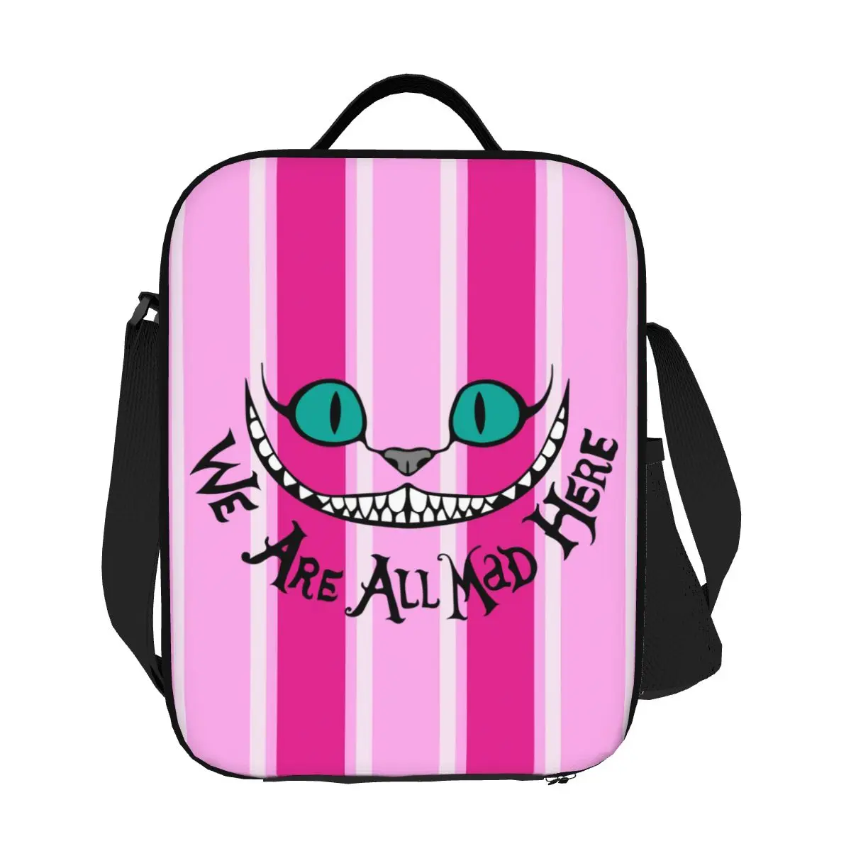 

Custom Alice In Wonderland Cheshire Cat Portable Lunch Box Women Leakproof Cooler Thermal Food Insulated Lunch Bag Student
