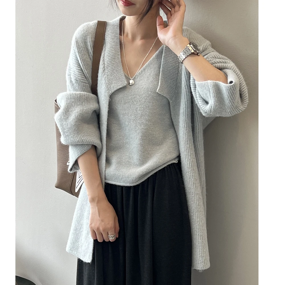 2024 Women Autumn Cardigans Coat Knitted Two Pieces Design Loose Style Tank Top With Cardigans Sweater Women Cape Clothes Tops