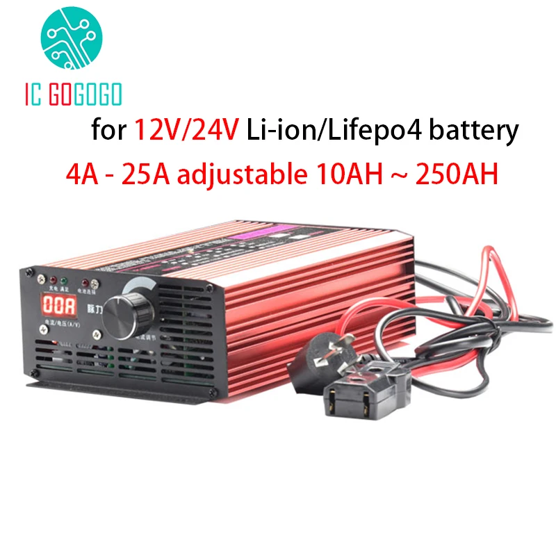 12V 24V 14.6V 16.8V 29.2V 12.6V Li-ion Lifepo4 Lithium Battery Charger Adjustable 5A 10A 15A 20A 25A Fast Charge 3S 4S 6S 7S 8S