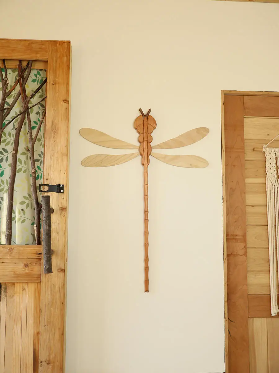 Solid wood dragonfly clothes pole drying rack clothes fork clothes hanging clothes pole creative wall decoration