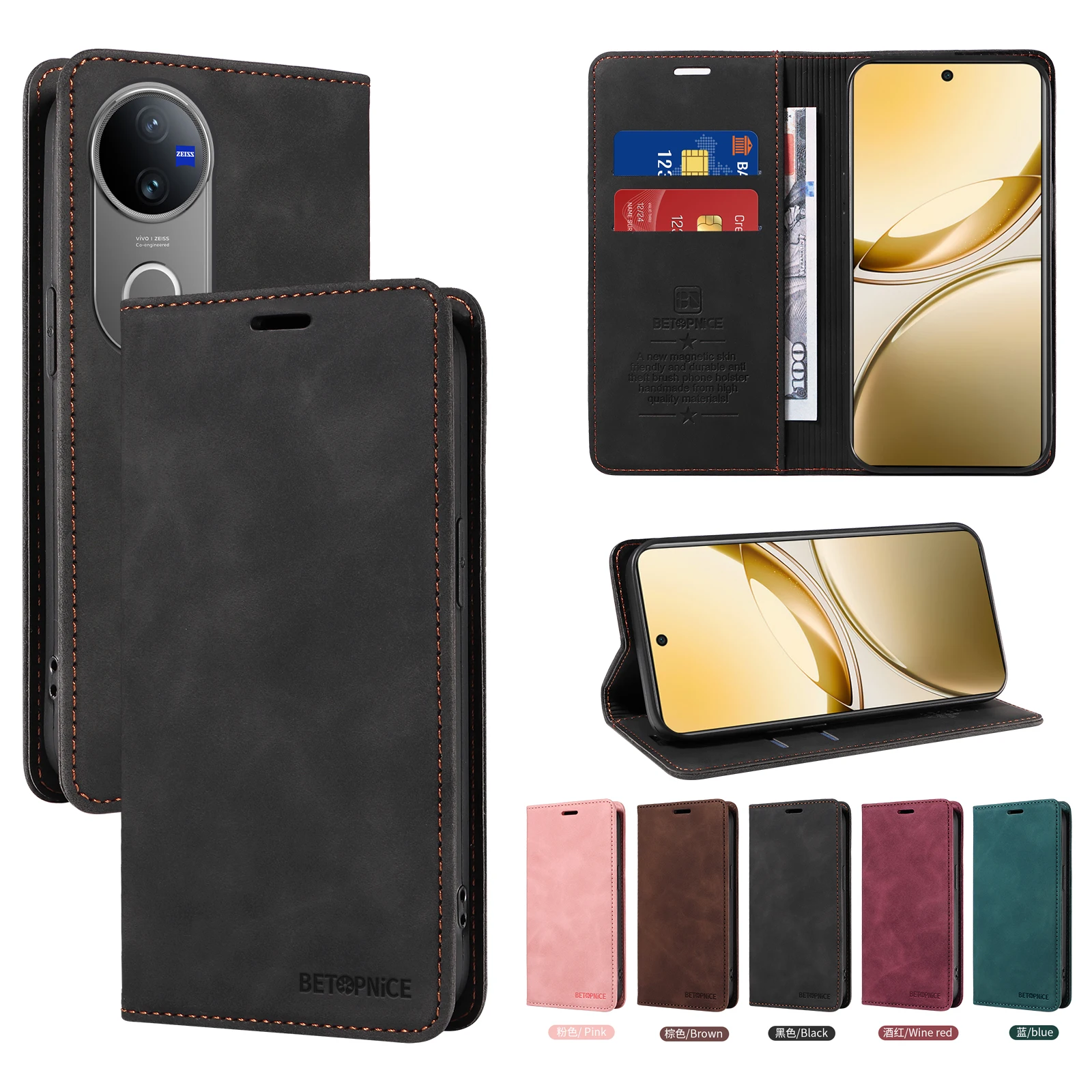 VIVO V50 V50E 고급 가죽 케이스 스킨 플립 지갑 책 홀더 VIVO V50E V50 전화 가방 용 자석 전체 커버 Funda 보호