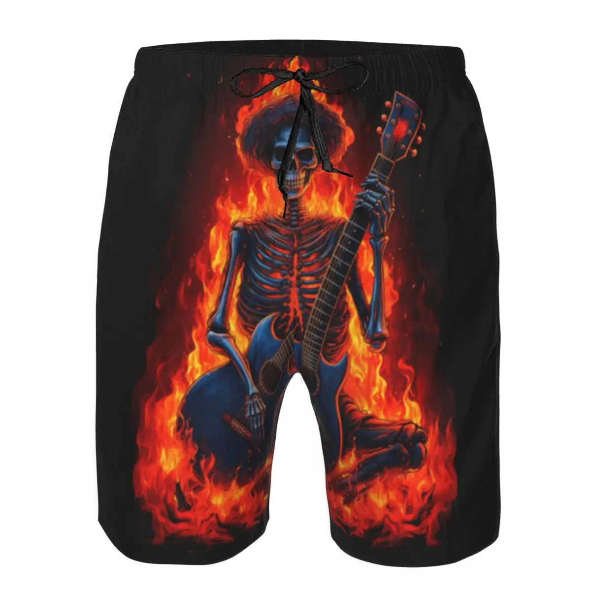 الرجال سروال سباحة قصير جذوع الهيكل العظمي العزف على الغيتار الكهربائي في النار الشاطئ مجلس السراويل تشغيل الرياضة تصفح ملابس السباحة