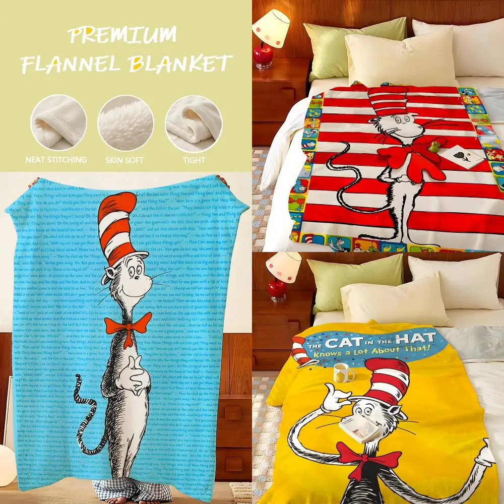 Book T-The Cat in the H-Hat Throw Flannel Throw Blanket, Lightweight Cozy, Durable Washable cute Cool