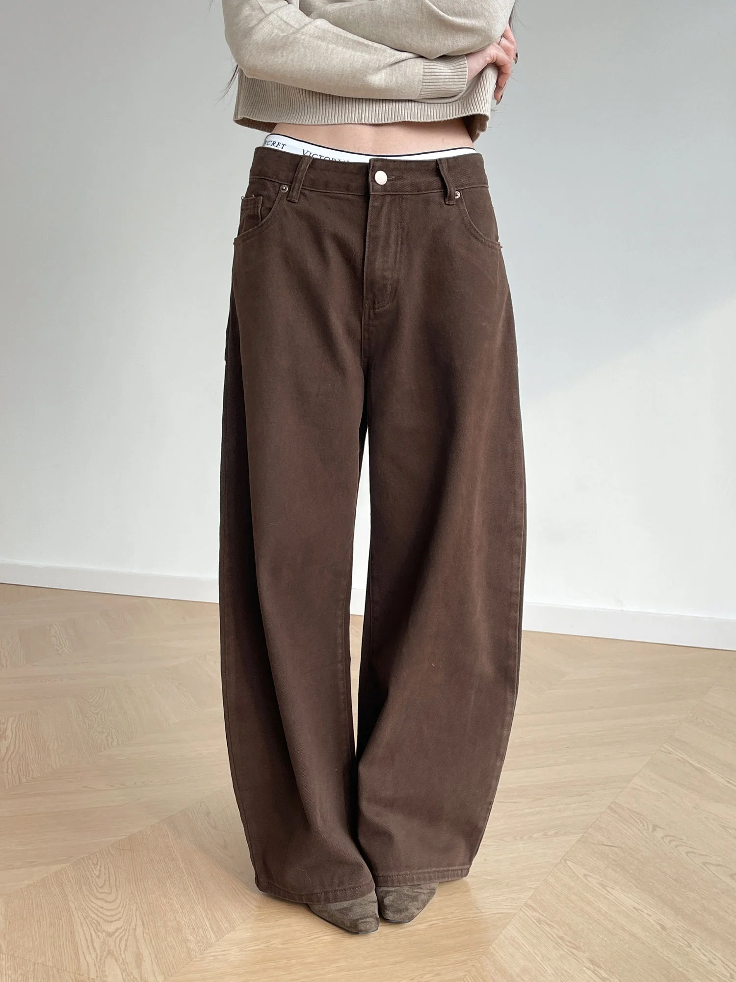 

Джинсы Inbeowroom American Sle с широкими штанинами, женские, свободного кроя, повседневные, длинные брюки, с эффектом 3D-кройки, мягкие, удобные, из хлопка