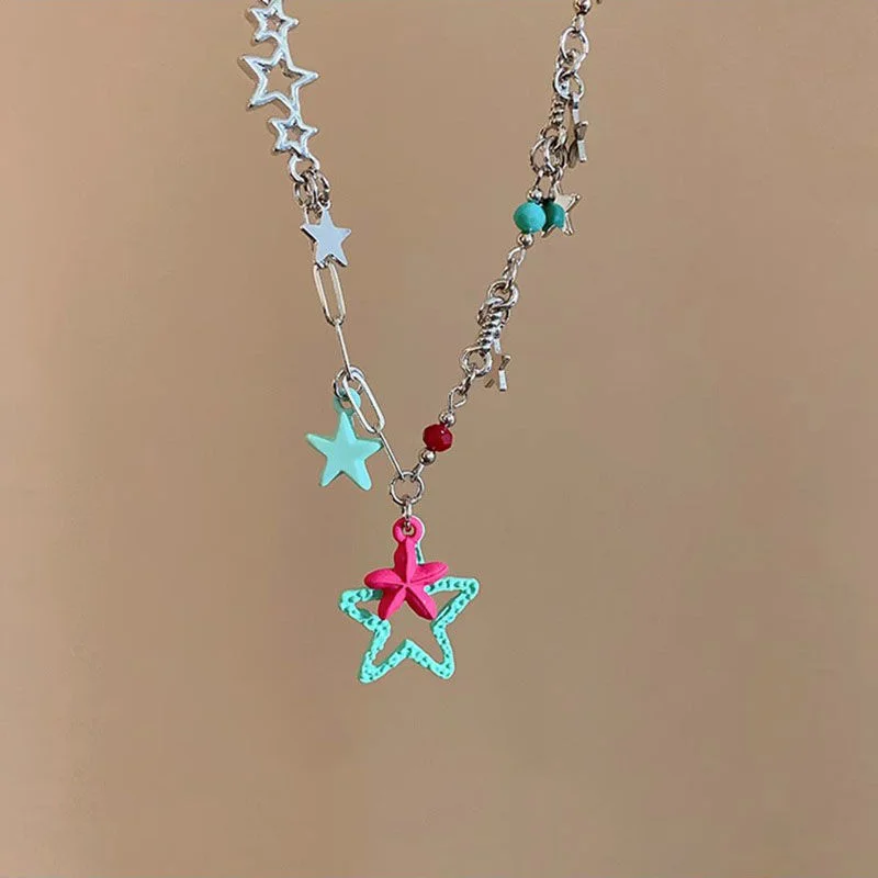 

Y2K Lovely Candy Color Star Clavicle Necklace for Women Exaggerated Big Flower Pendant Necklace Harajuku Jewelry Birthday Gifts