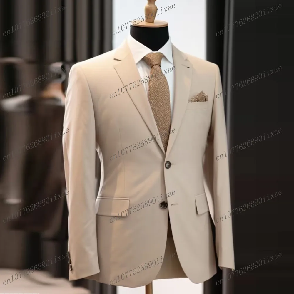 New Beige Single Blazer Business Formal Occasions Men Suit Office Coat Casual Work Prom Jacket Wedding Party Male Tuxedos