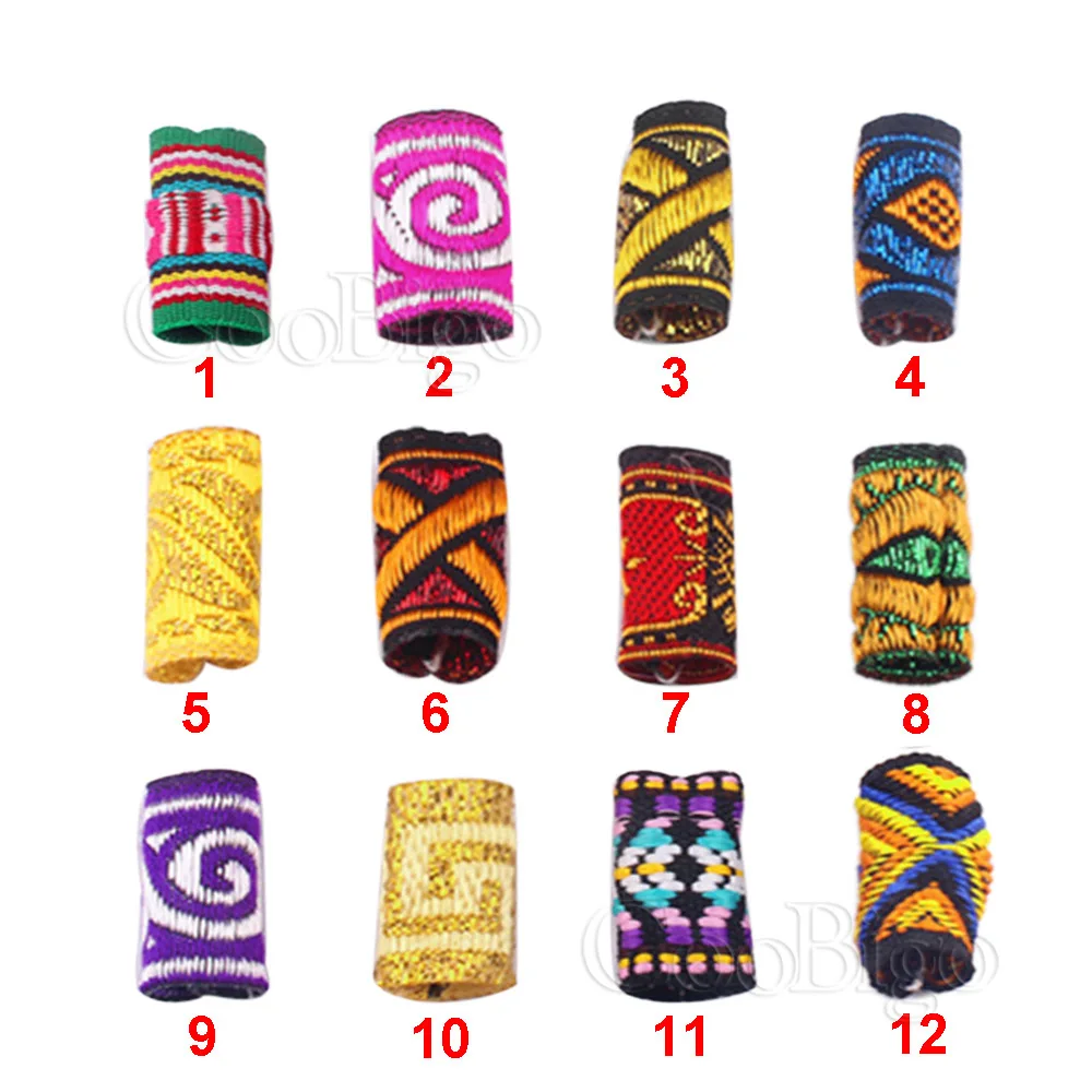 10pcs Braid Hair Rings Tube Hiphop Embroidery Fabric Dreadlock Beads Clips Cuff Headwear Hairwear Decor DIY Craft Supplies