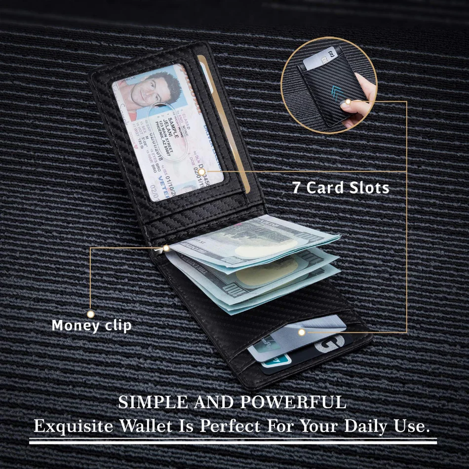 Rfid Carbon Fiber Men Wallets Credit Card Holder Business Money Bag Slim Thin Mini Male Small Short Black Walet Billfold Vallet