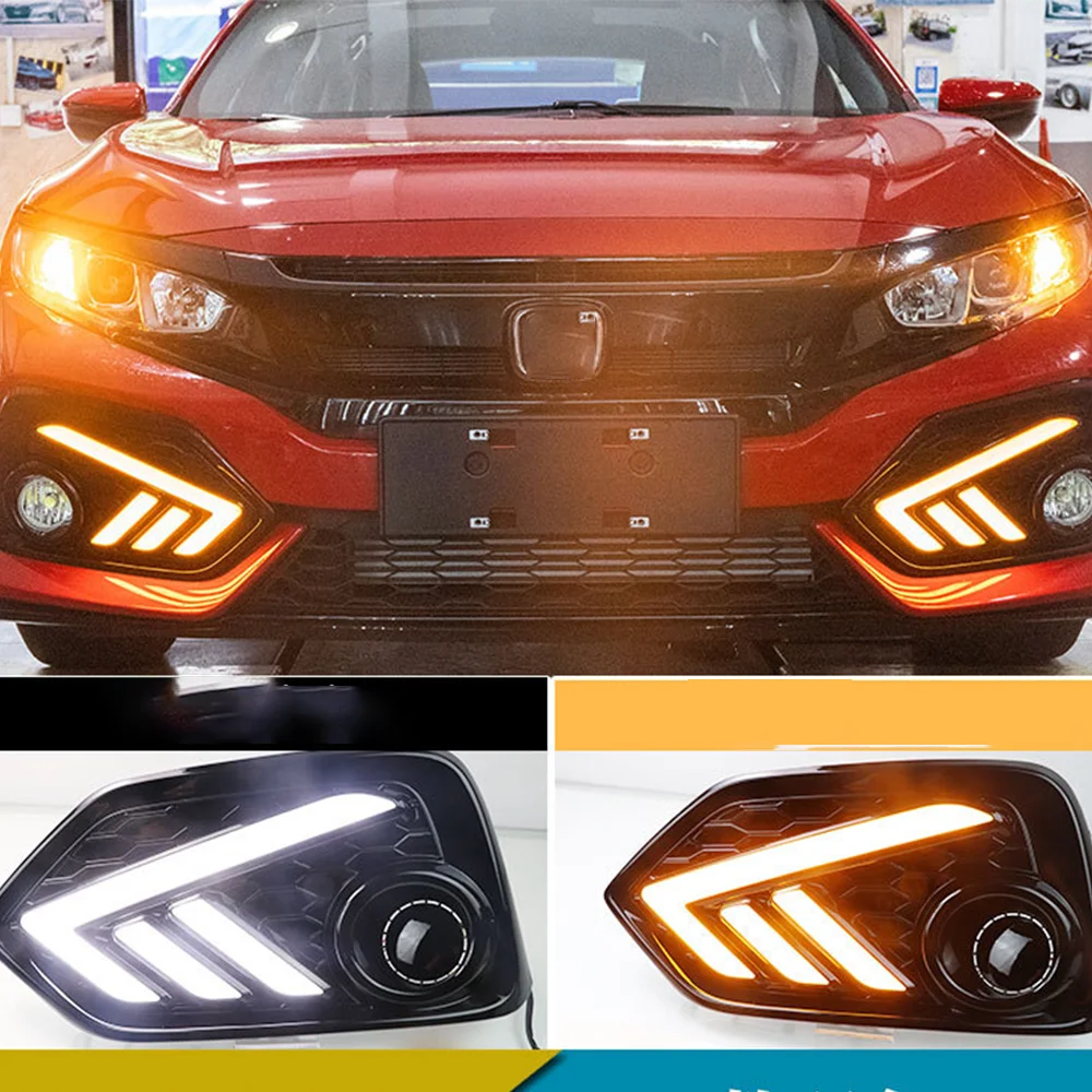 Auto Daytime Running Light LED DRL Front Foglight Head Fog Lamp Reflector Upgrade Accessories For Honda Civic Hatchback 2020