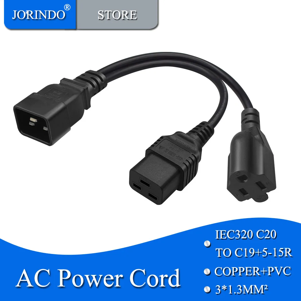 IEC320 C20 to C19+5-15r,C19/American standard three-hole socket Extended to C20 AC power  one tow two conversion cables,0.3M