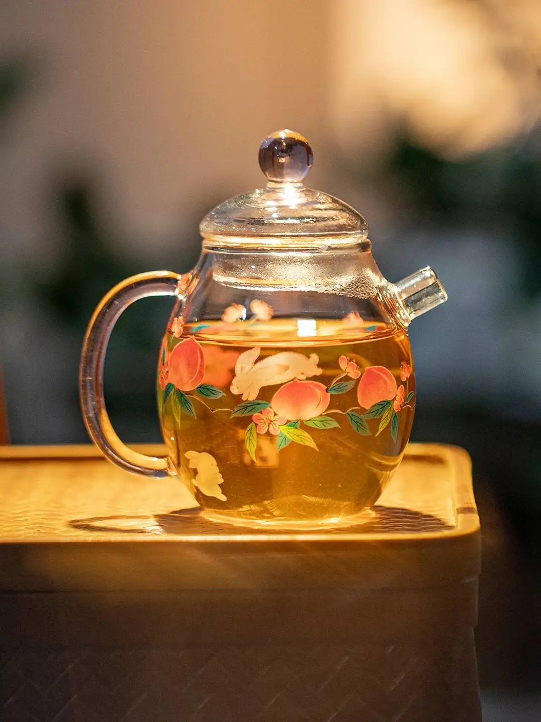 Wuyintang High Value Jade Rabbit Peach Blossom Glass Teapot Heat Resistant Brewing Handheld Small Pot Kung Fu Tea Set