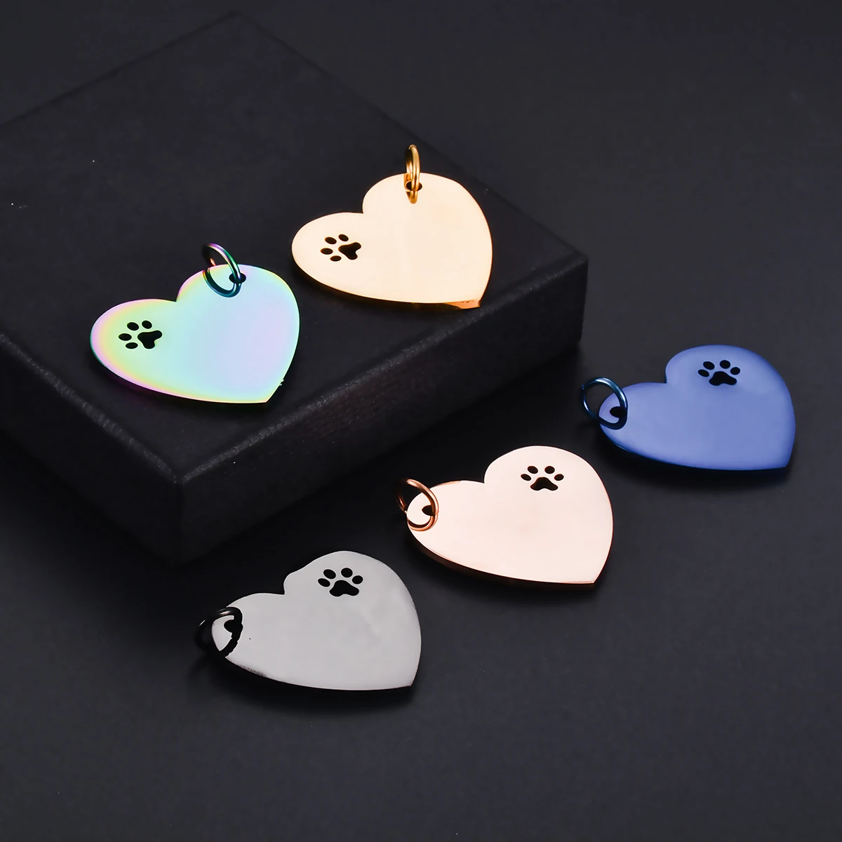 10Pcs/lot High Quality Paw Print Tags Pendant Charm Dog ID Stainless Steel Polished Heart Blank Dog Tags 5 colors