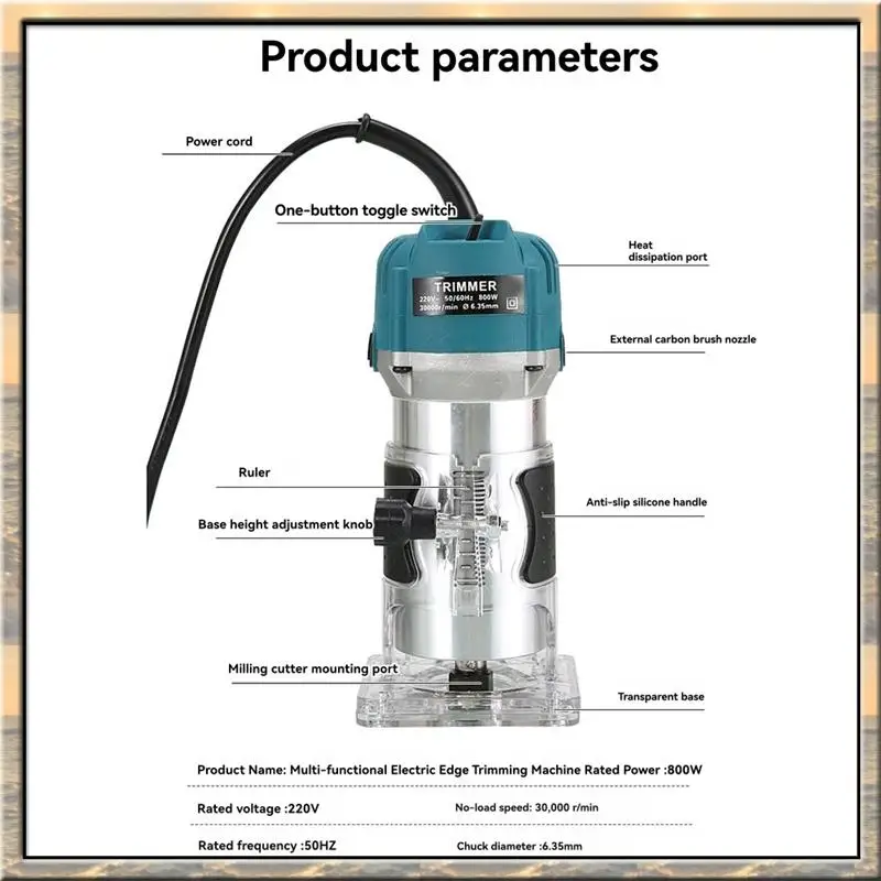 Apr.Electric Trimmer 220V Wood Router Woodworking Milling Engraving Slotting Machine Linear Guide Rail EU Plug