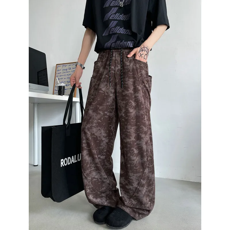 Black Corduroy Pants Men Fashion Retro Casual Pants Streetwear Men Hip-hop Loose Wide Leg Pants Mens Vintage Trousers M-2XL