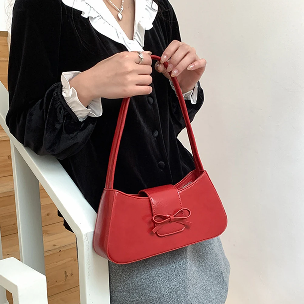 Borsa Sweet Bow Y2K borsa moda in pelle PU con chiusura a cerniera borsa per tutti i giorni borsa ascellare alla moda per donne e ragazze
