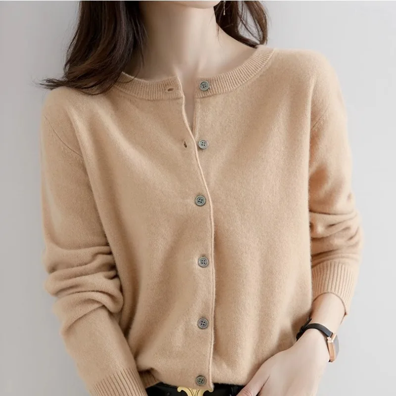 Women Cardigans Autumn Winter O-neck Solid Sweater Long Sleeve Single Breasted Knit Cardigans Fashion Warm Korean Jumper 2024